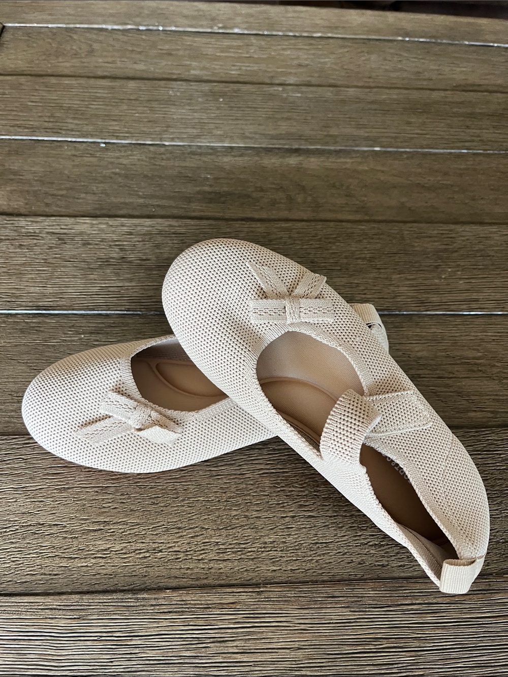 Knit Bow Ballet Flats in Light Beige